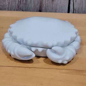 Vintage Crab Porcelain Lidded Trinket Dish Trinket Box 6.5" Ocean Beach Theme